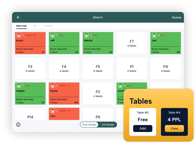 Screen displaying Modisoft table management system software interface.