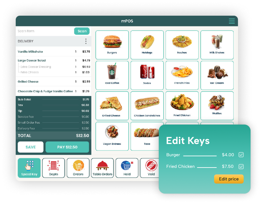 mPOS menu dashboard.