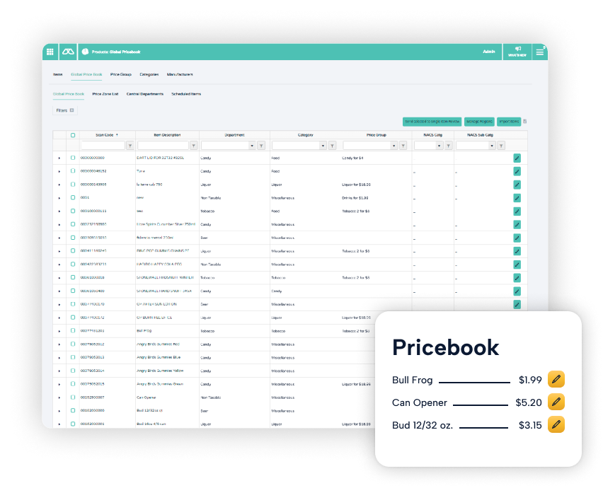 Screen displaying Modisoft global pricebook interface.