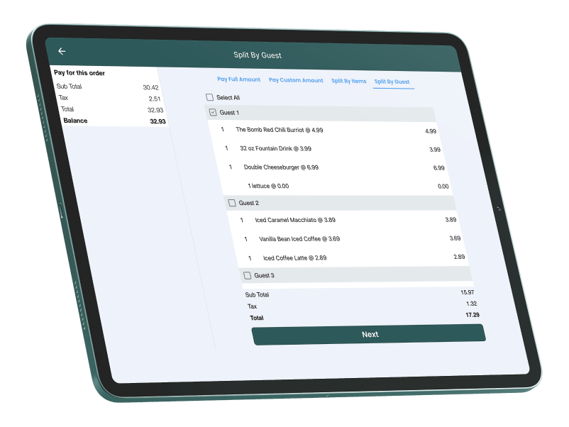 Screen displaying Modisoft bill splitting dashboard.
