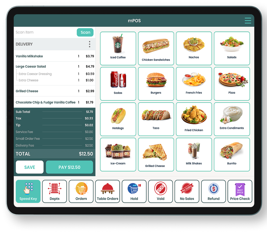 Screen displaying Modisoft mPOS dashboard interface.