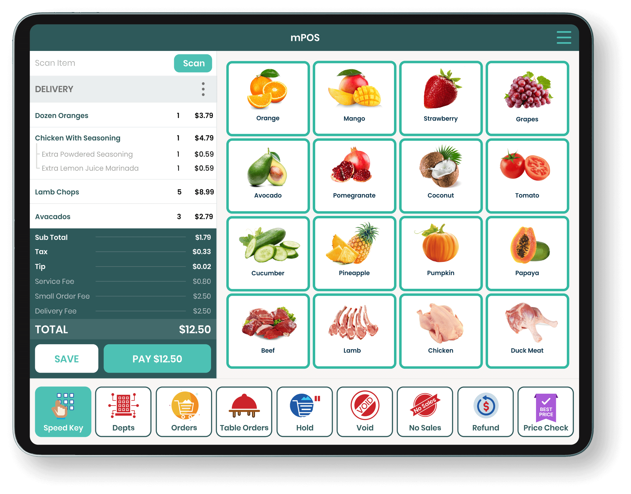 Screen displaying Modisoft mPOS system dashboard.