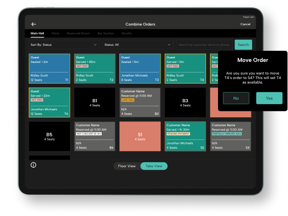 Modisoft table management screen list view