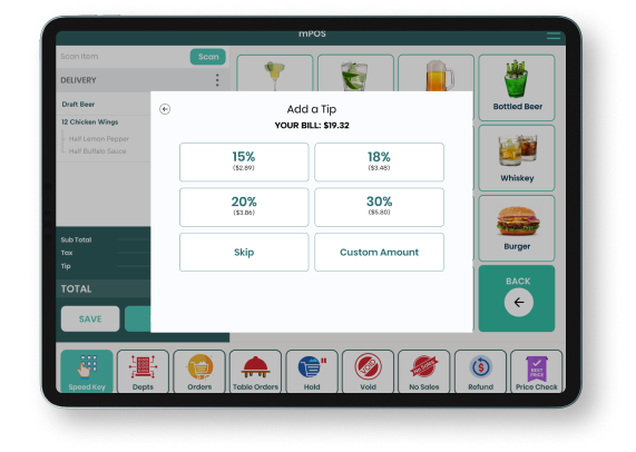modisoft tip payment screen